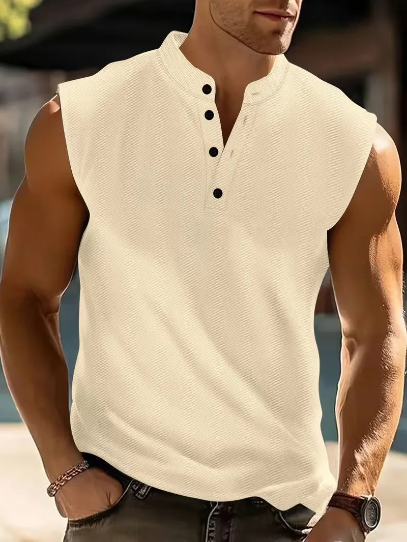 Ferguson | Men's Sleeveless Button Front Slim Fit T Shirt
