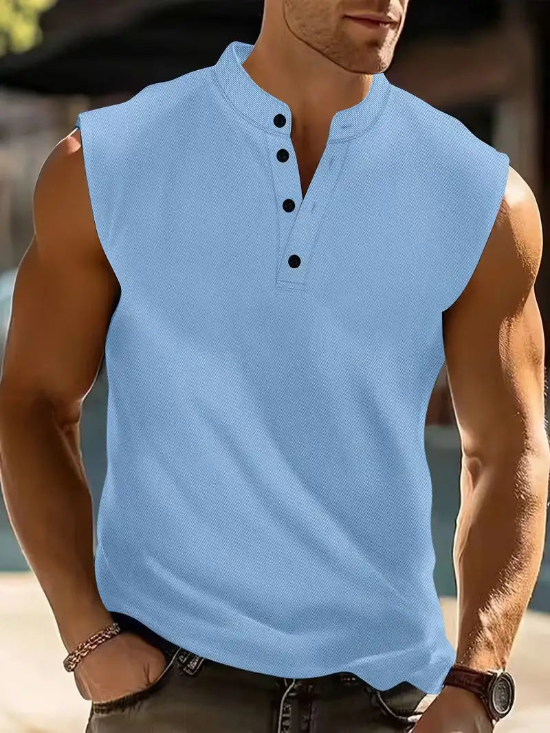 Ferguson | Men's Sleeveless Button Front Slim Fit T Shirt