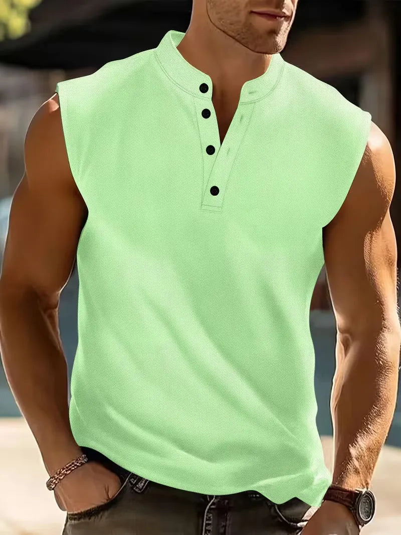 Ferguson | Men's Sleeveless Button Front Slim Fit T Shirt