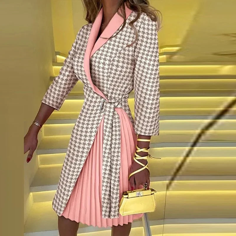 Fern | Women’s Pleated Long Sleeve Blazer Knee Length Dress