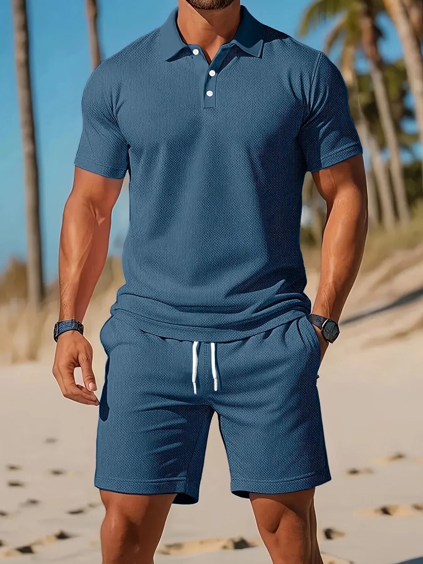 Finnegan | Men’s Textured Short Sleeve Button Front Summer Two Piece Set