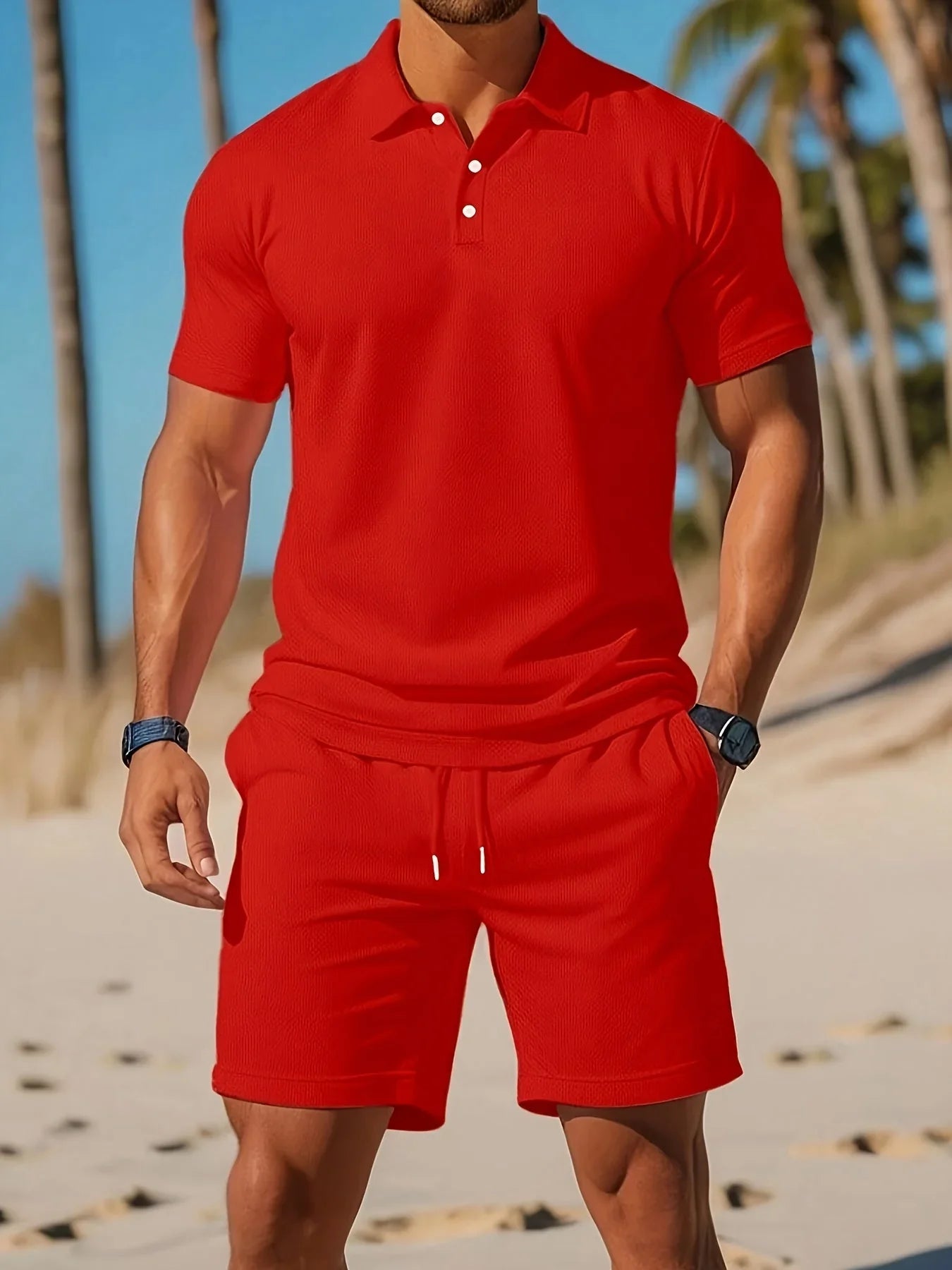Finnegan | Men’s Textured Short Sleeve Button Front Summer Two Piece Set