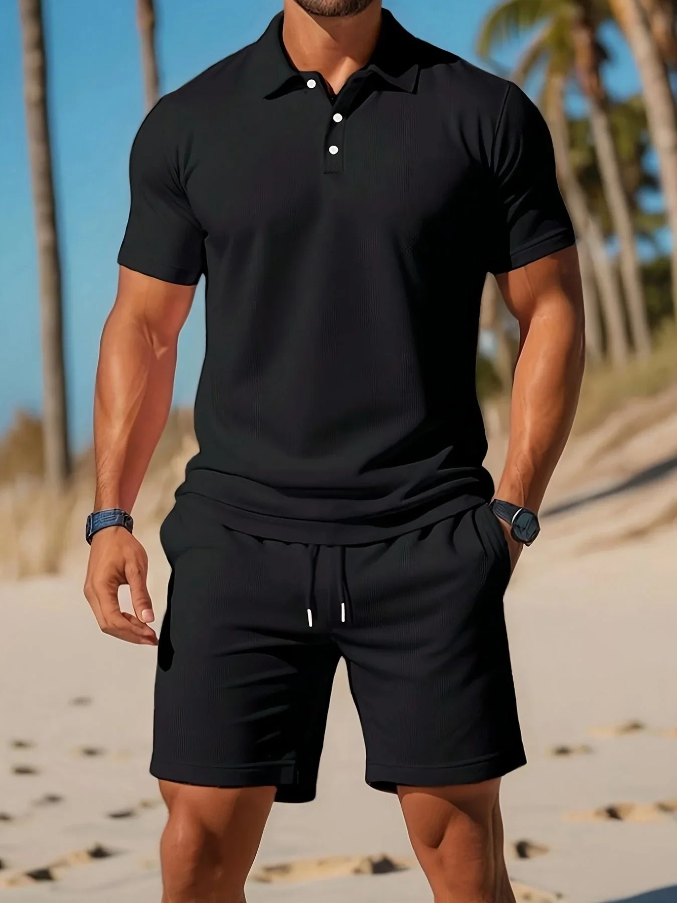 Finnegan | Men’s Textured Short Sleeve Button Front Summer Two Piece Set