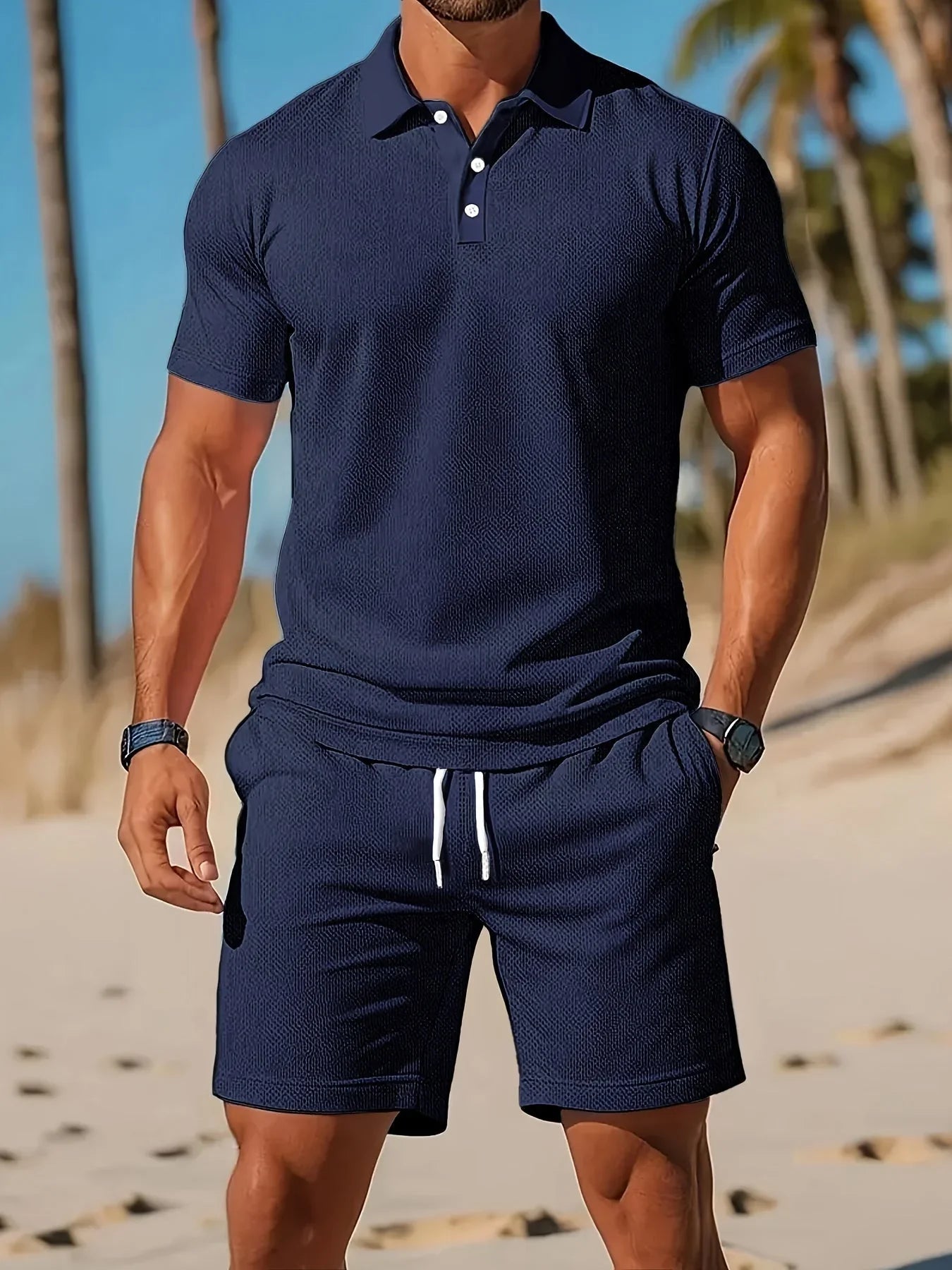 Finnegan | Men’s Textured Short Sleeve Button Front Summer Two Piece Set