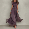 Fleur | Women's Short Sleeve Cut Out Flowy Pleated Maxi Dress