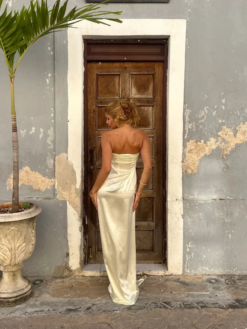 Flora | Women’s Draped Off Shoulder High Slit Flowy Maxi Dress