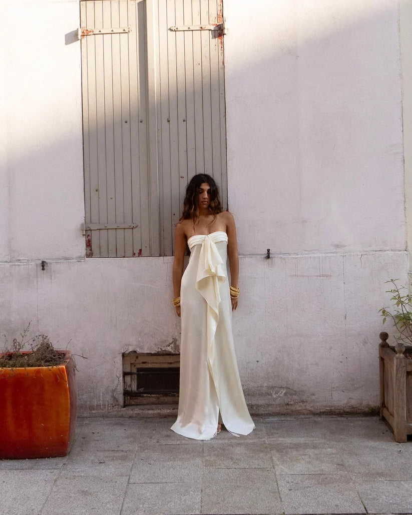 Flora | Women’s Draped Off Shoulder High Slit Flowy Maxi Dress