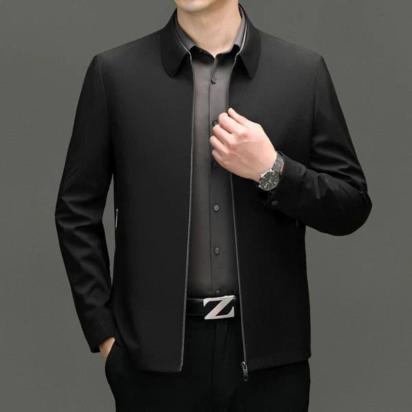 Forrest | Men’s Fold Over Collar Zip Front Long Sleeve Jacket