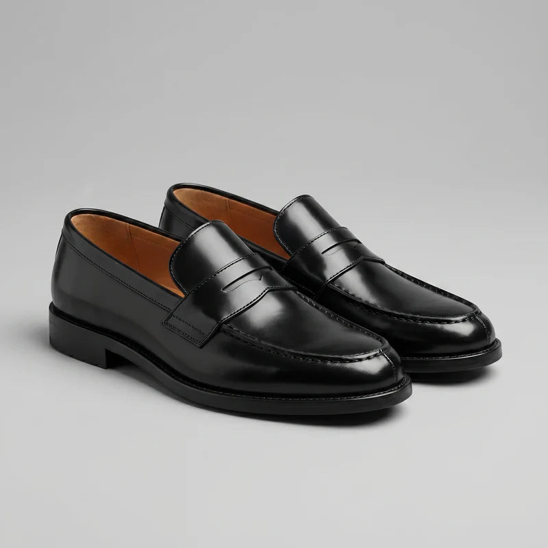 Francois | Men’s Black Round Toe Slip On Low Heel Dress Loafers