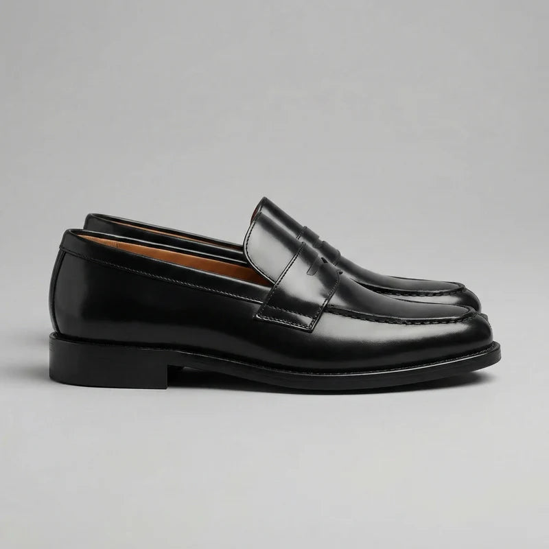 Francois | Men’s Black Round Toe Slip On Low Heel Dress Loafers