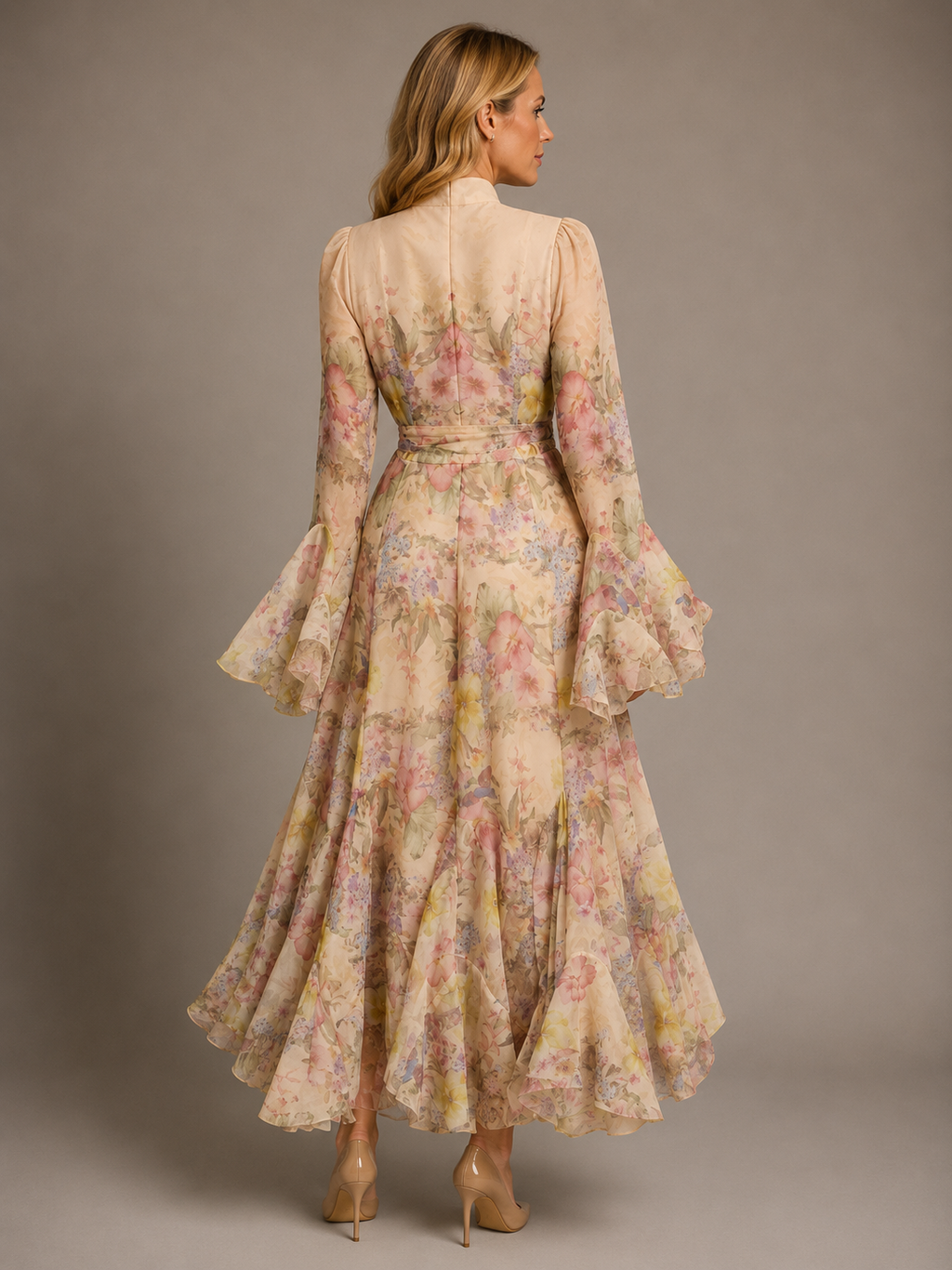 Frederica | Women's Long Sleeve Ruffle Flowy Wedding Guest Dress