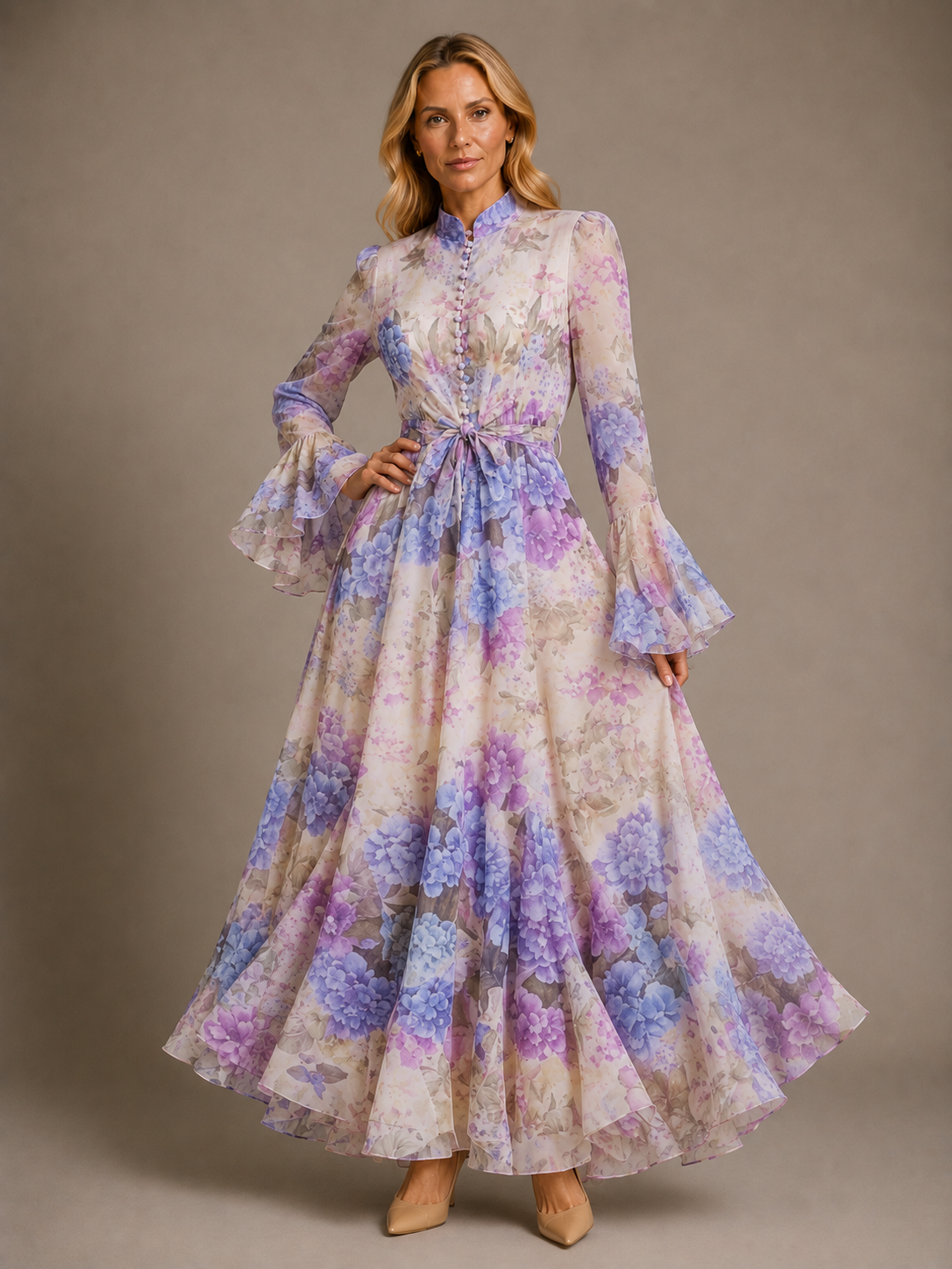 Frederica | Women's Long Sleeve Ruffle Flowy Wedding Guest Dress