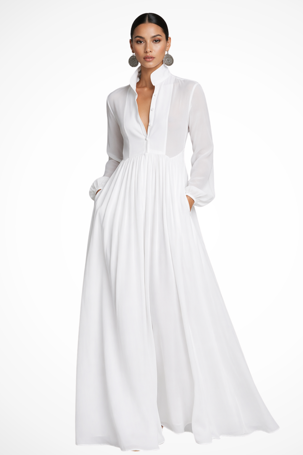 Gabriela | Women's Button Front Long Sleeve Maxi Dress