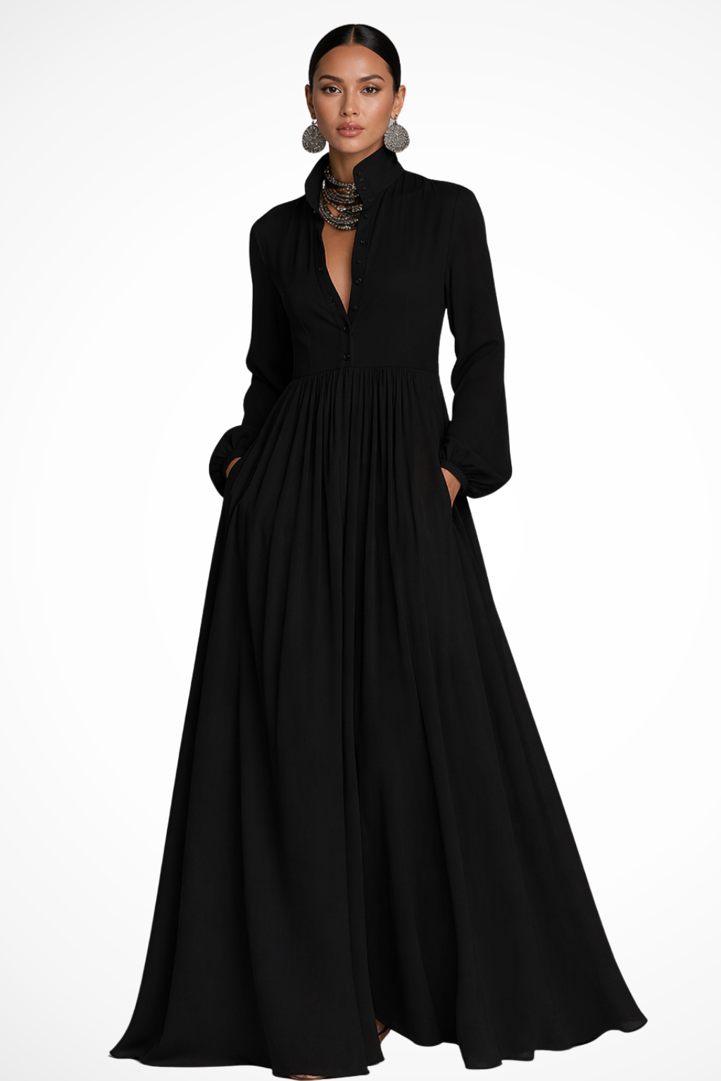 Gabriela | Women's Button Front Long Sleeve Maxi Dress