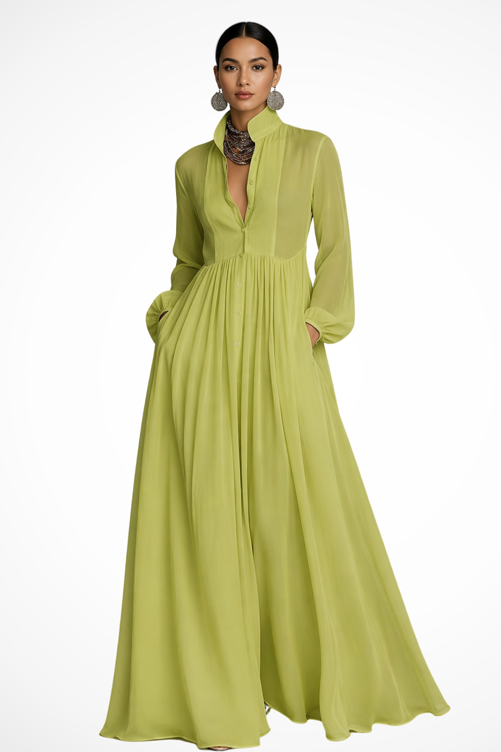 Gabriela | Women's Button Front Long Sleeve Maxi Dress