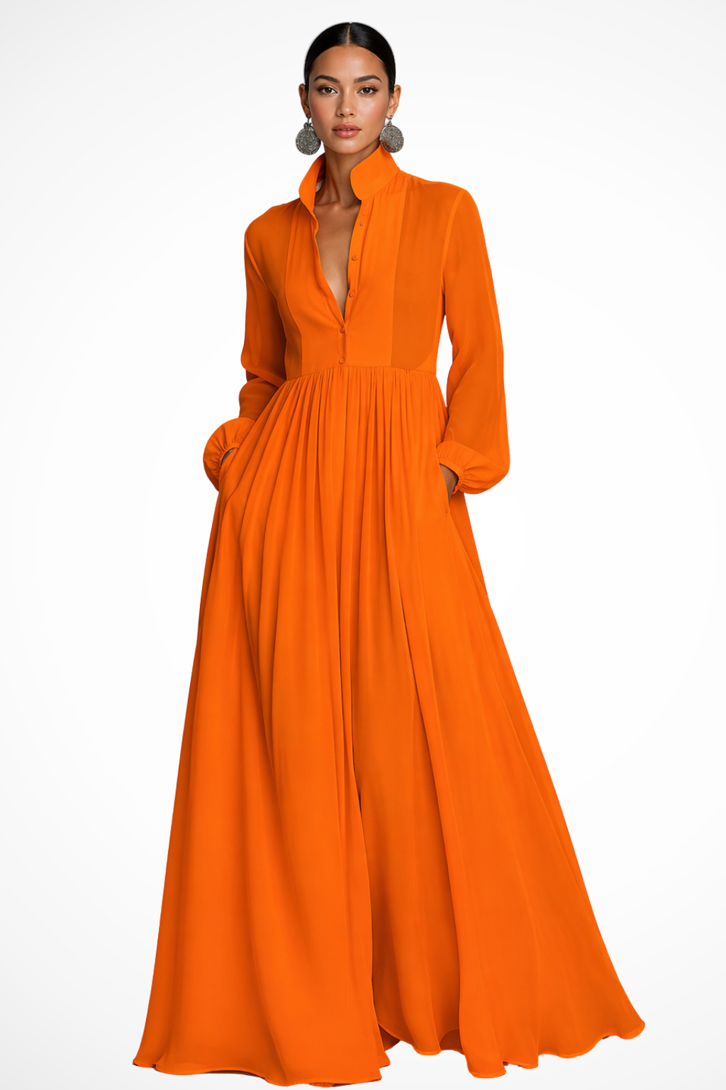 Gabriela | Women's Button Front Long Sleeve Maxi Dress