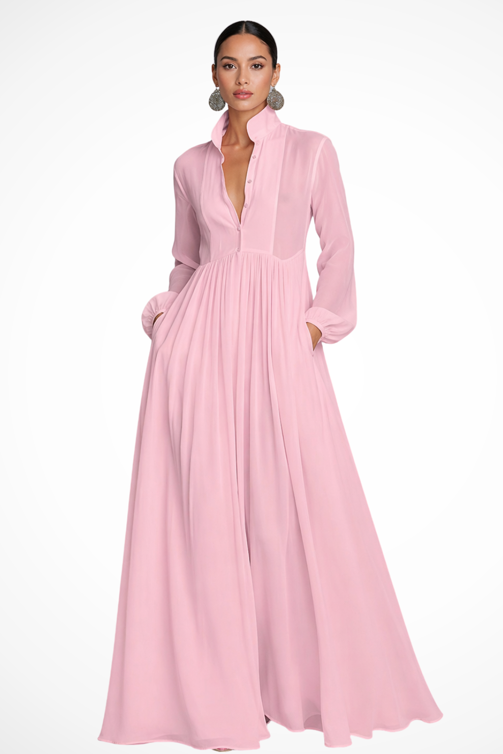 Gabriela | Women's Button Front Long Sleeve Maxi Dress