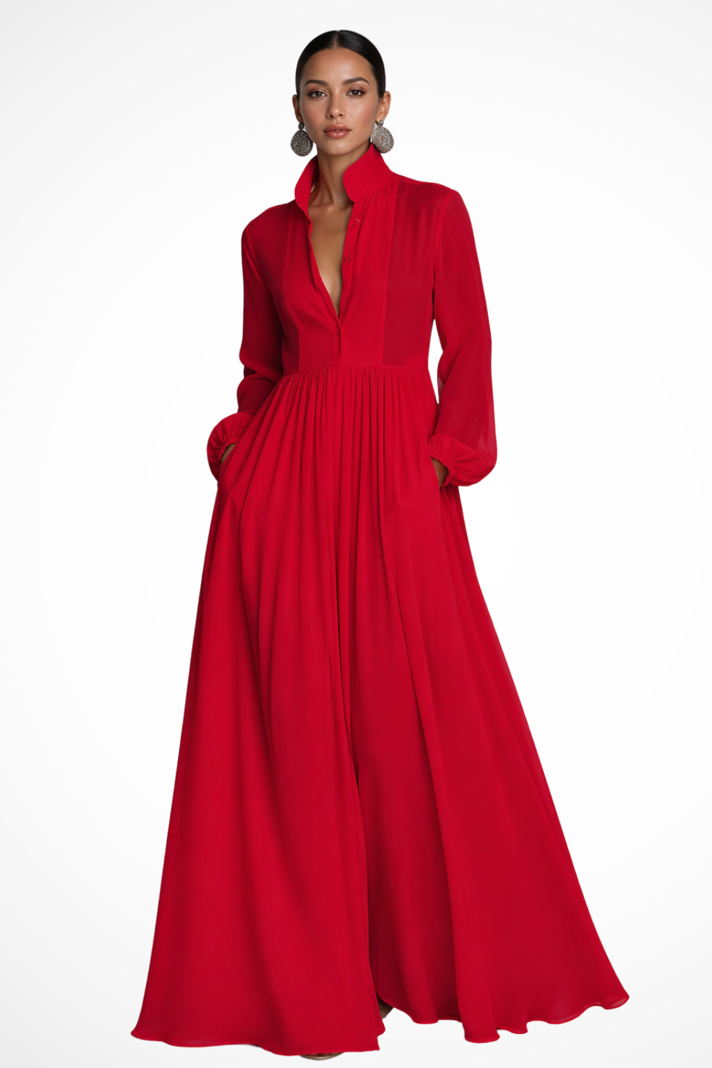 Gabriela | Women's Button Front Long Sleeve Maxi Dress