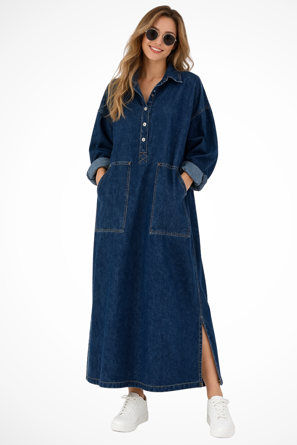 Gabriella | Women's Oversized Collared Long Denim Maxi Dress
