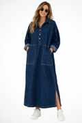 Gabriella | Women's Oversized Collared Long Denim Maxi Dress
