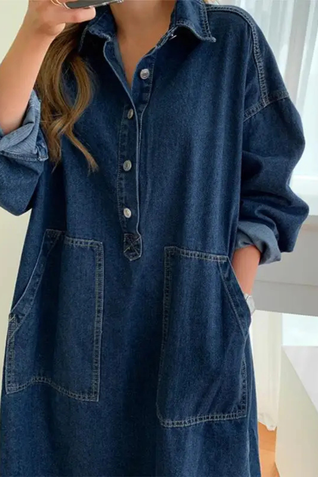 Gabriella | Women's Oversized Collared Long Denim Maxi Dress