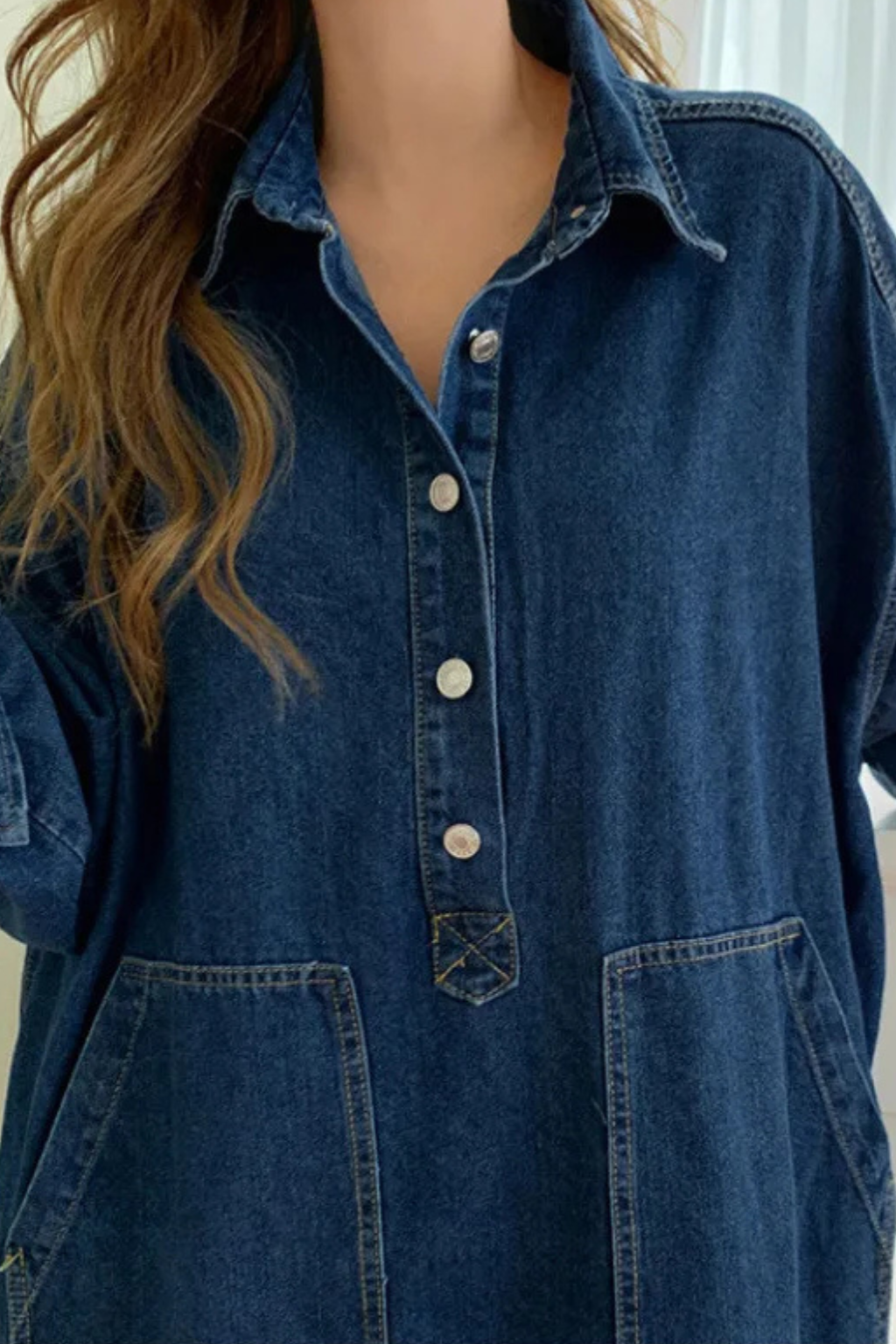 Gabriella | Women's Oversized Collared Long Denim Maxi Dress