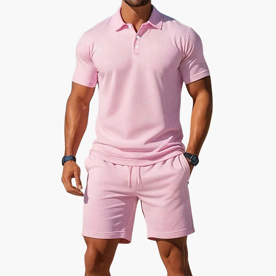 Garrison | Men's Short Sleeve Polo Button Front Two Piece Set