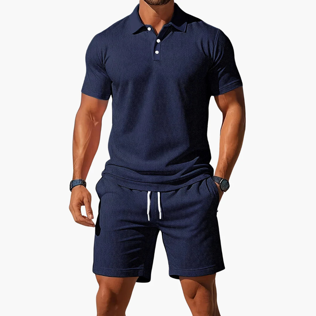 Garrison | Men's Short Sleeve Polo Button Front Two Piece Set
