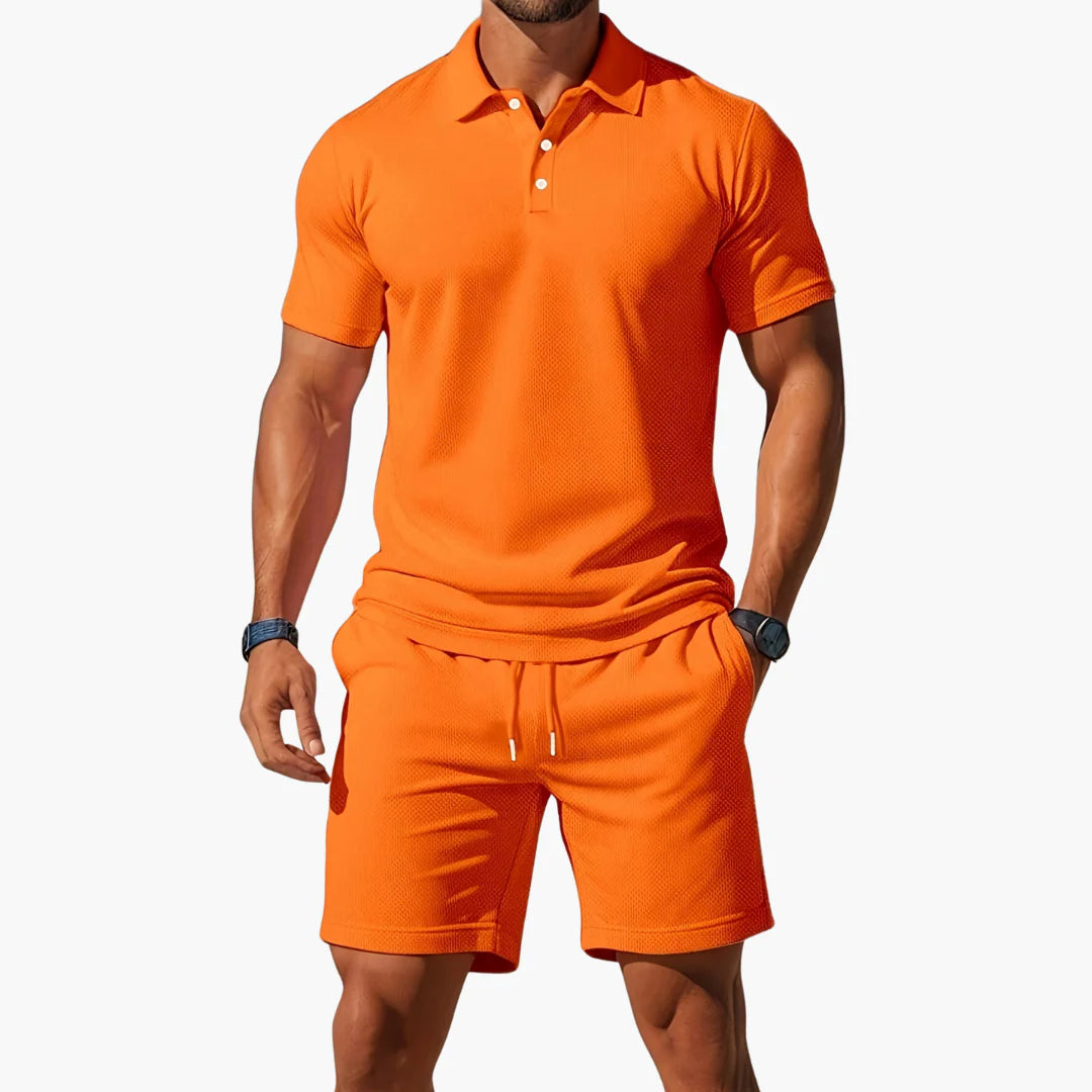 Garrison | Men's Short Sleeve Polo Button Front Two Piece Set