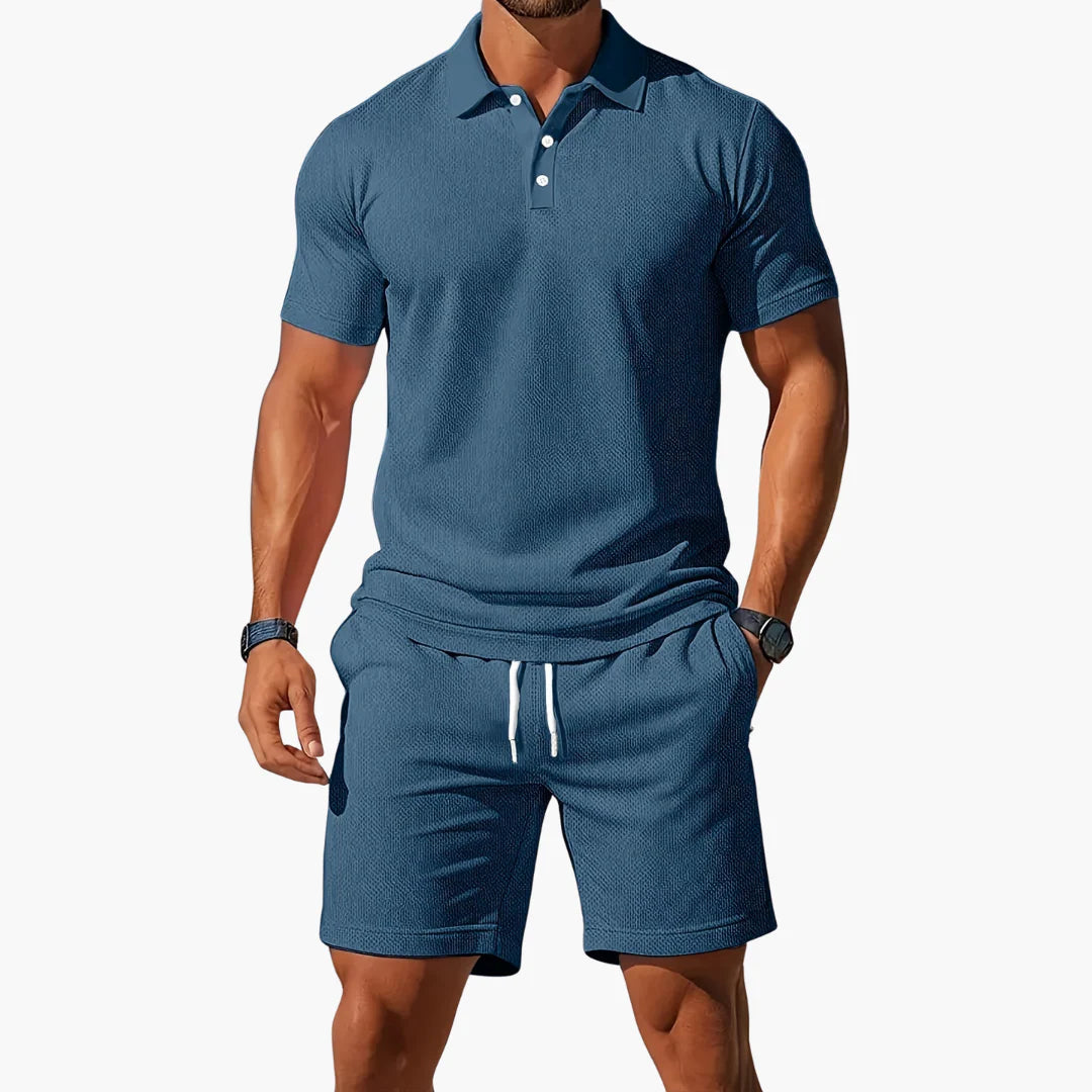 Garrison | Men's Short Sleeve Polo Button Front Two Piece Set