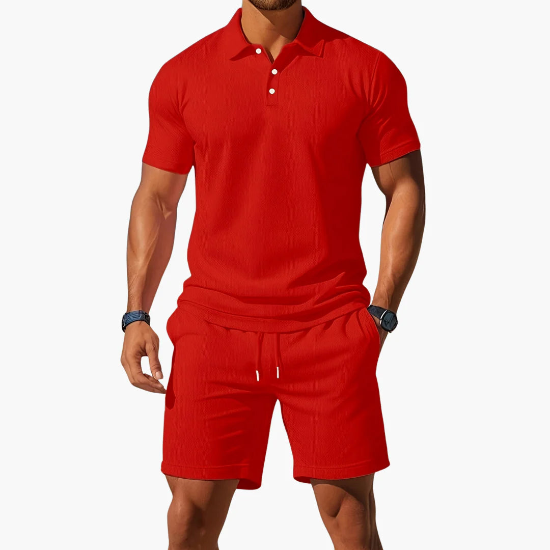 Garrison | Men's Short Sleeve Polo Button Front Two Piece Set