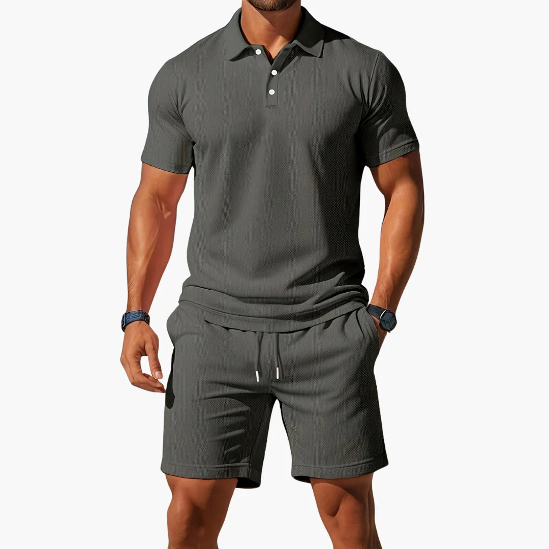 Garrison | Men's Short Sleeve Polo Button Front Two Piece Set