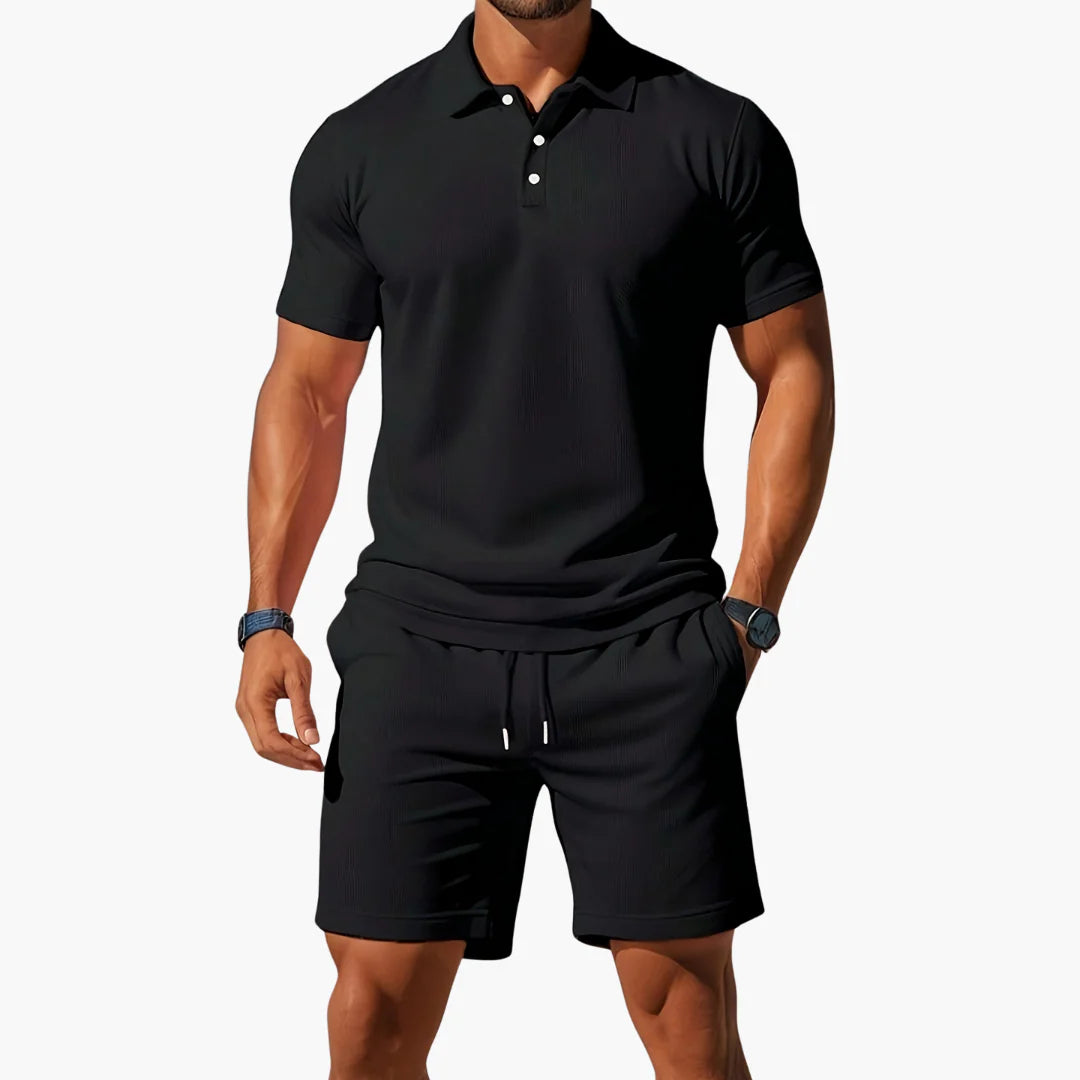 Garrison | Men's Short Sleeve Polo Button Front Two Piece Set