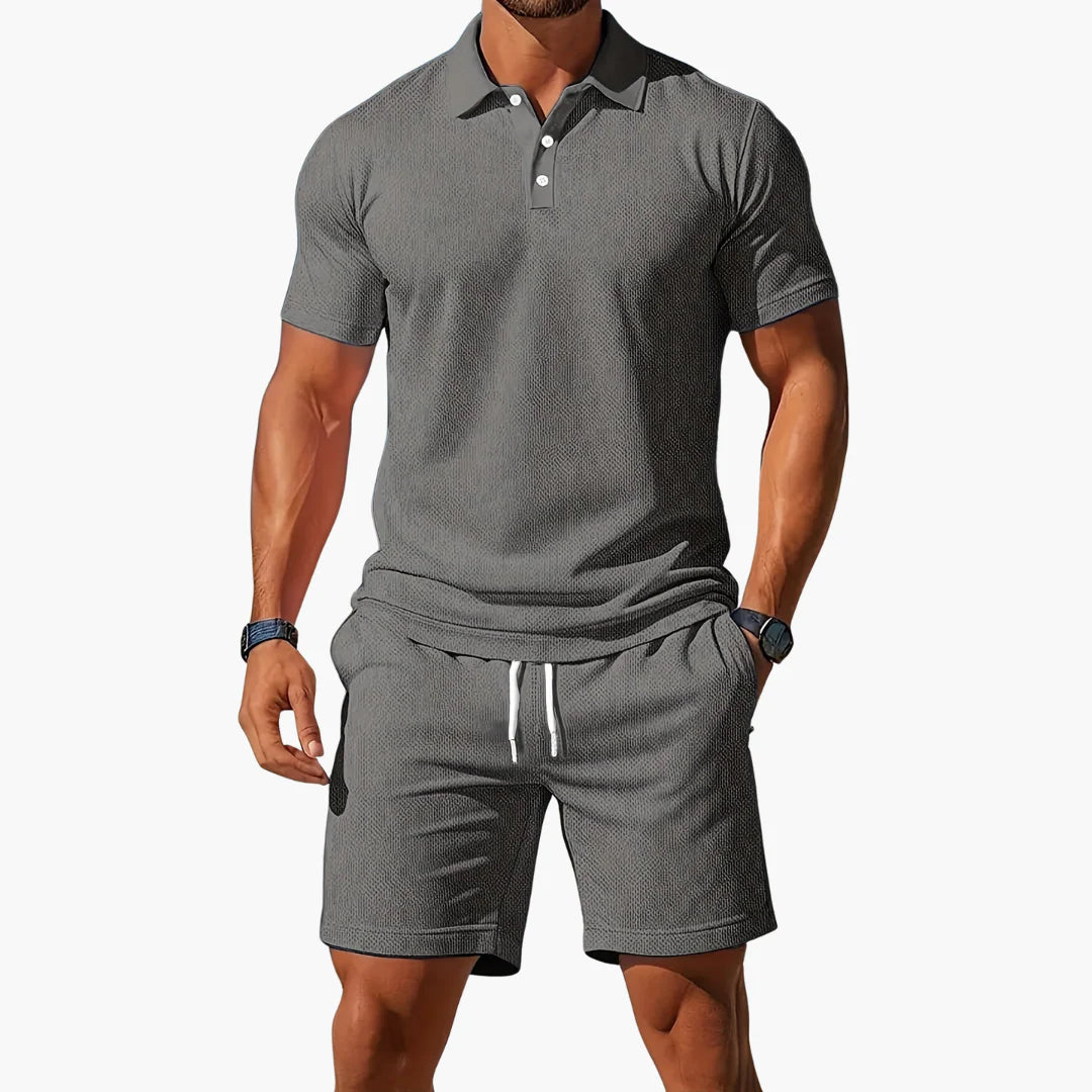 Garrison | Men's Short Sleeve Polo Button Front Two Piece Set