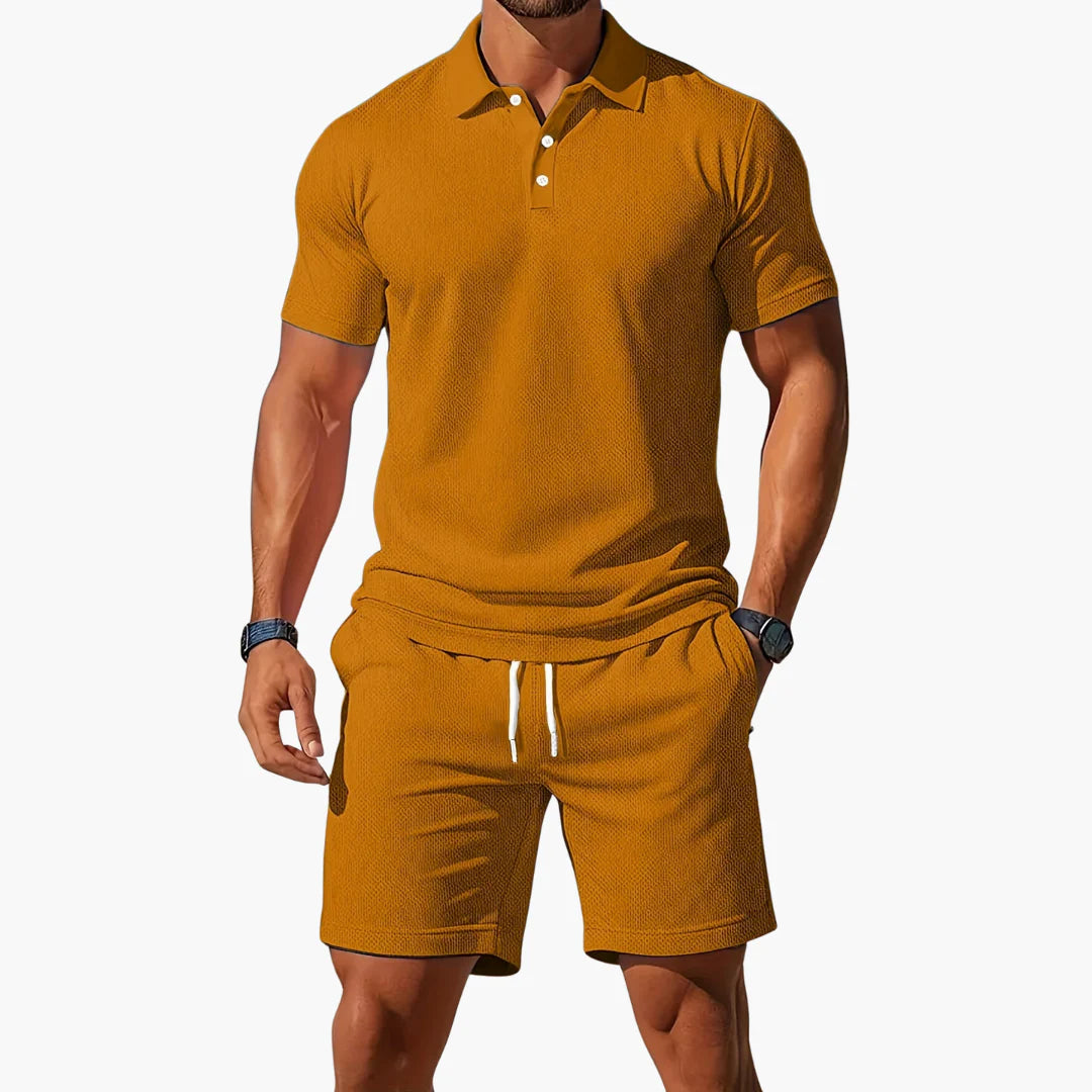 Garrison | Men's Short Sleeve Polo Button Front Two Piece Set