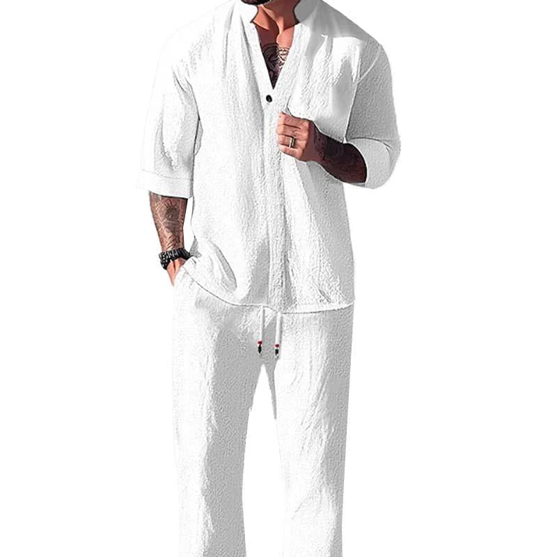 Garvin | Men's Drawstring Button Front Collared Two Piece Set
