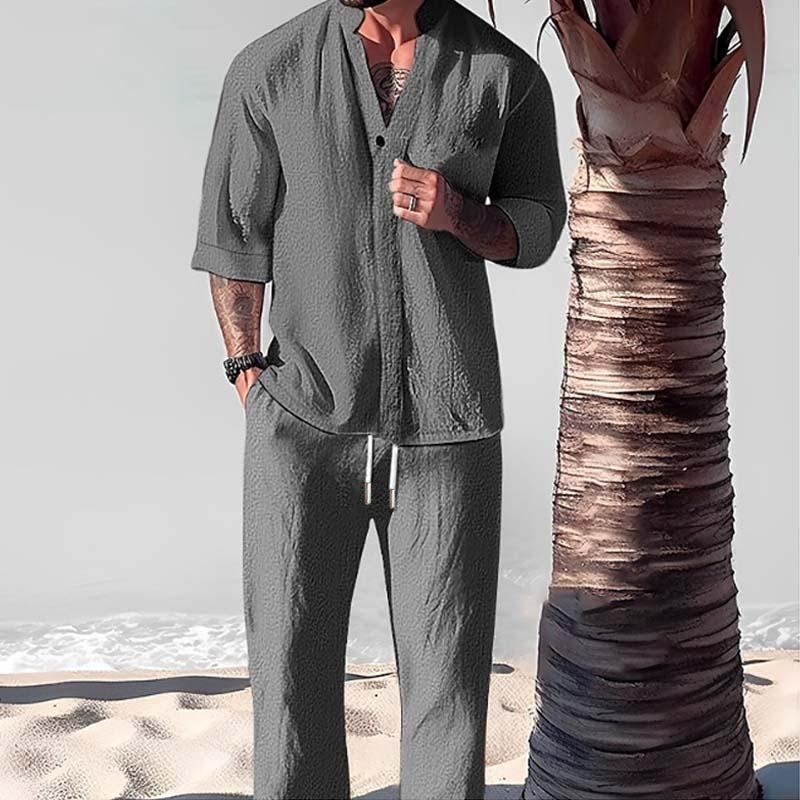 Garvin | Men's Drawstring Button Front Collared Two Piece Set