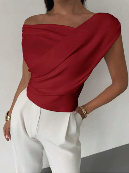Georgie | Women's Fitted Draped Off Shoulder Blouse