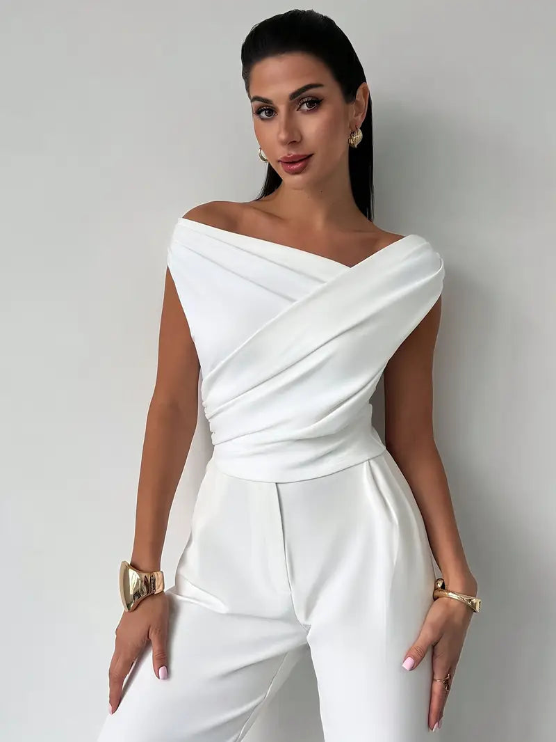 Georgie | Women's Fitted Draped Off Shoulder Blouse