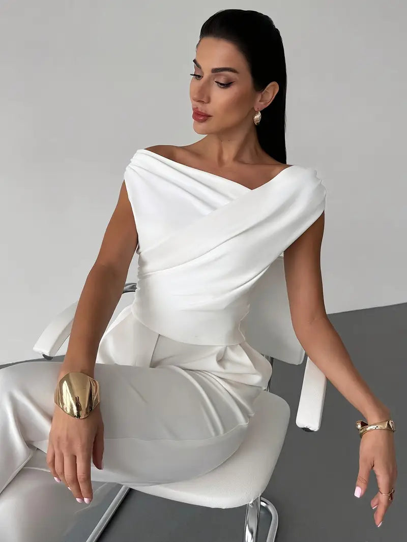Georgie | Women's Fitted Draped Off Shoulder Blouse