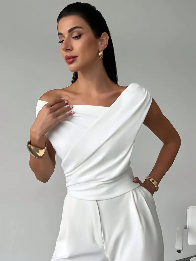 Georgie | Women's Fitted Draped Off Shoulder Blouse