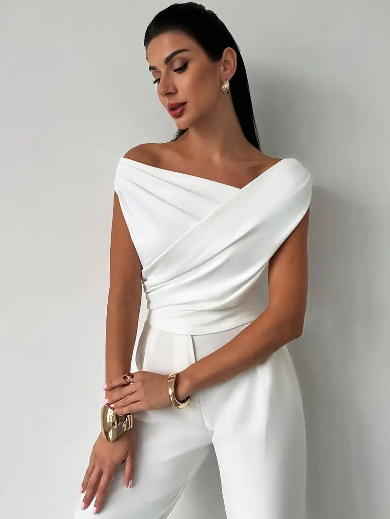 Georgie | Women's Fitted Draped Off Shoulder Blouse