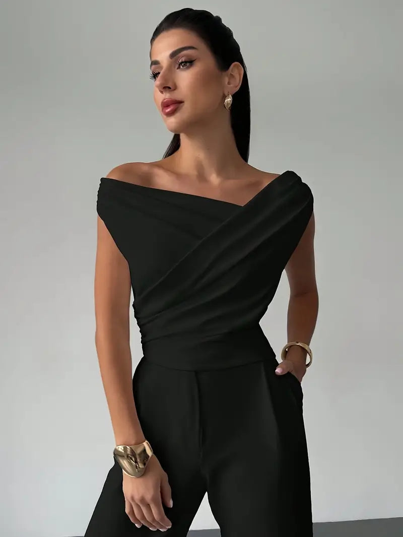 Georgie | Women's Fitted Draped Off Shoulder Blouse