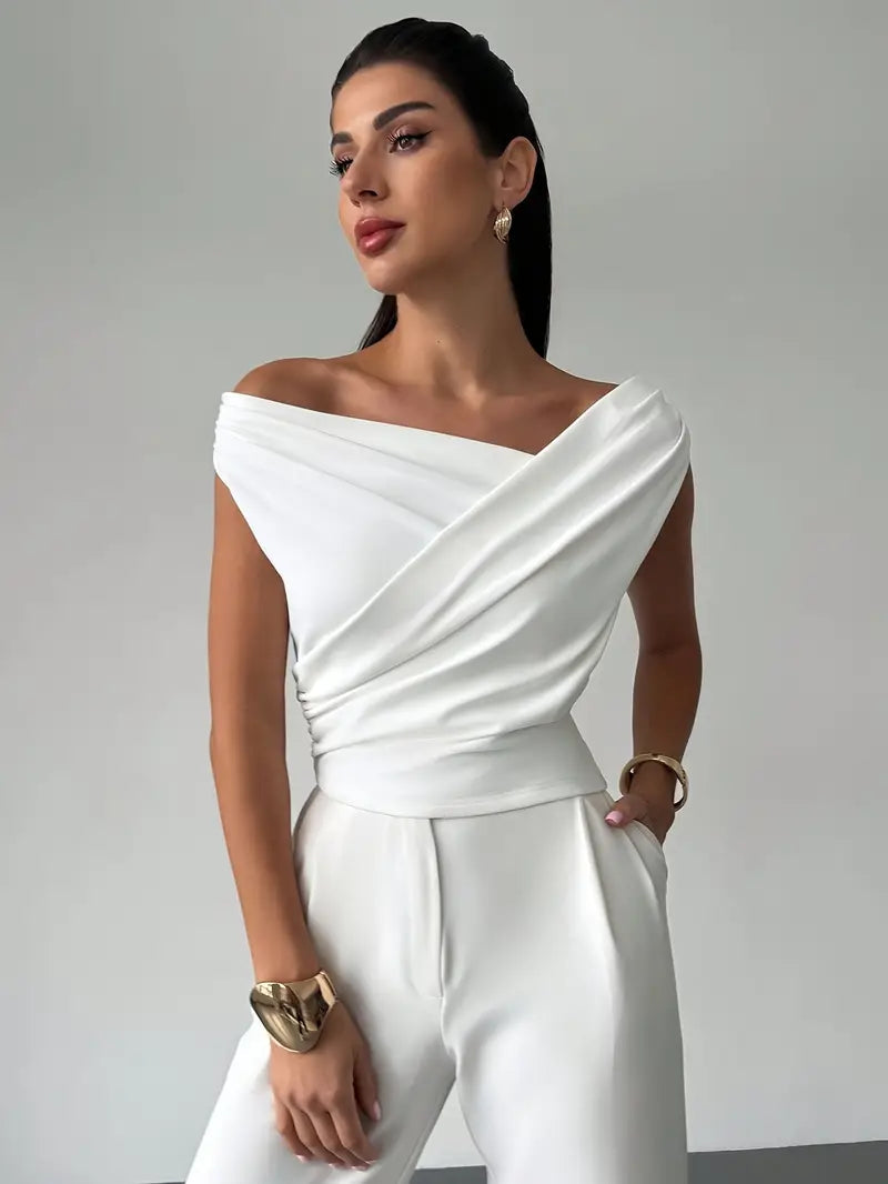 Georgie | Women's Fitted Draped Off Shoulder Blouse