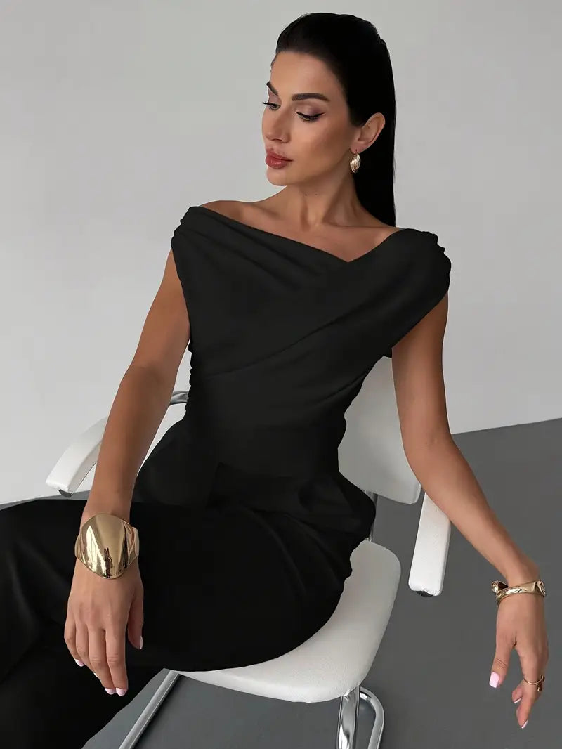 Georgie | Women's Fitted Draped Off Shoulder Blouse