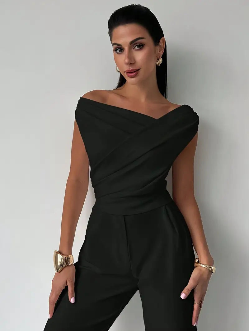 Georgie | Women's Fitted Draped Off Shoulder Blouse