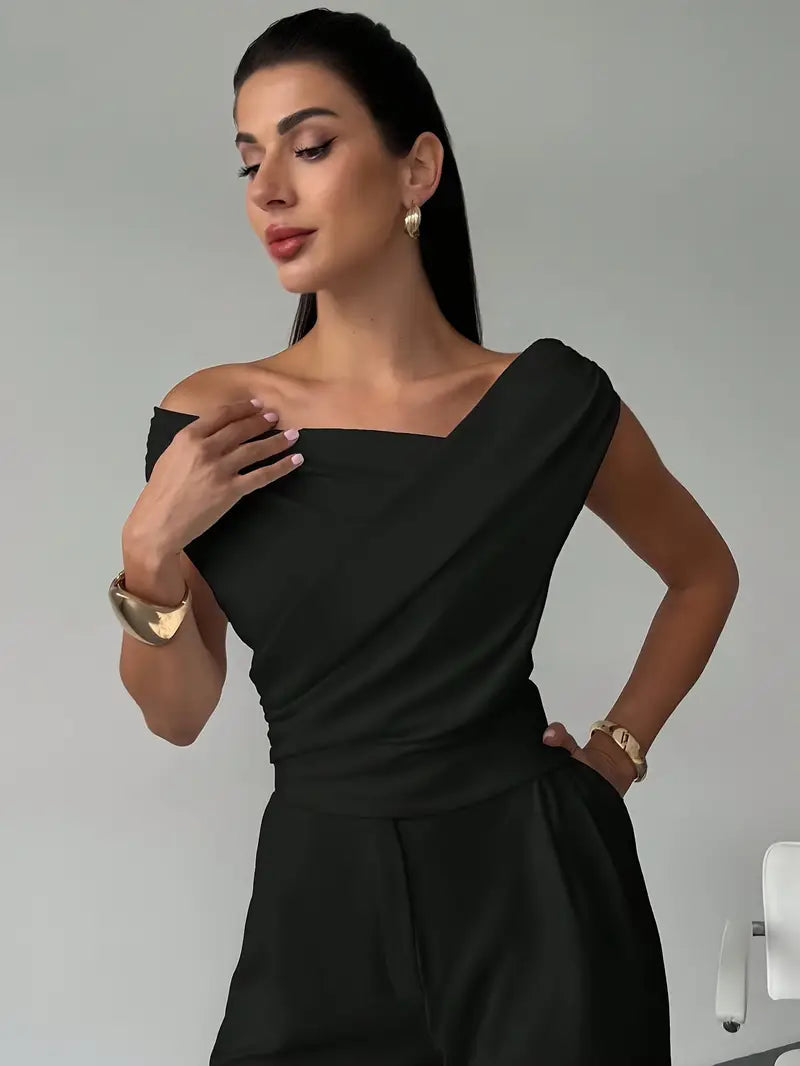 Georgie | Women's Fitted Draped Off Shoulder Blouse