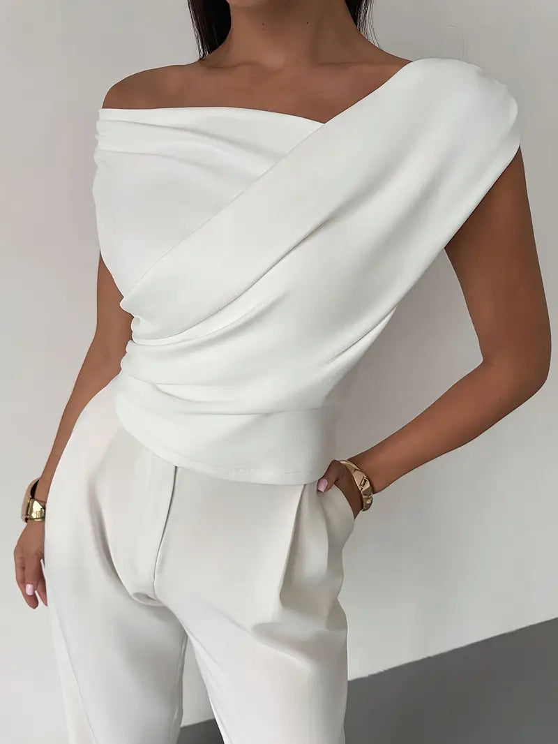 Georgie | Women's Fitted Draped Off Shoulder Blouse