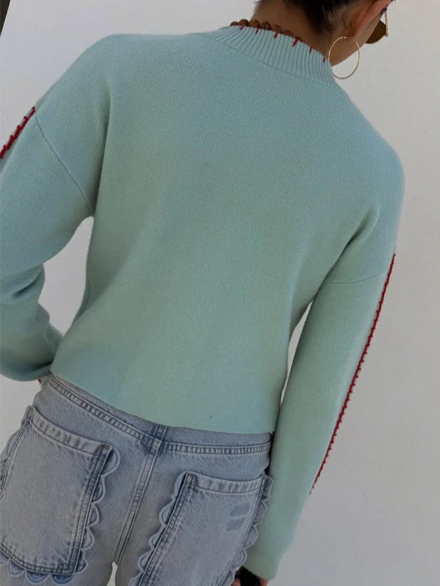 Ghislaine | Women’s Graphic Printed Button Front Long Sleeve Sweater