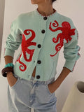 Ghislaine | Women’s Graphic Printed Button Front Long Sleeve Sweater